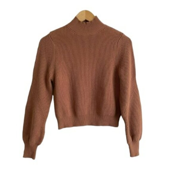 Zara Sweaters - ZARA | Turtleneck Tapered Sleeve Ribbed Bodice Warm Brown Sweater (Size S)